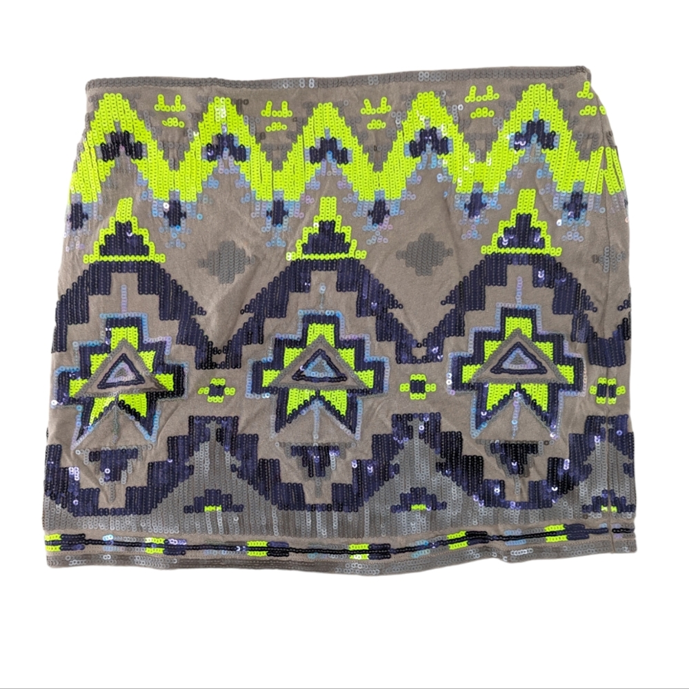 3/$20 Express Stretch Aztec Sequin Mini Skirt Taupe Size XS